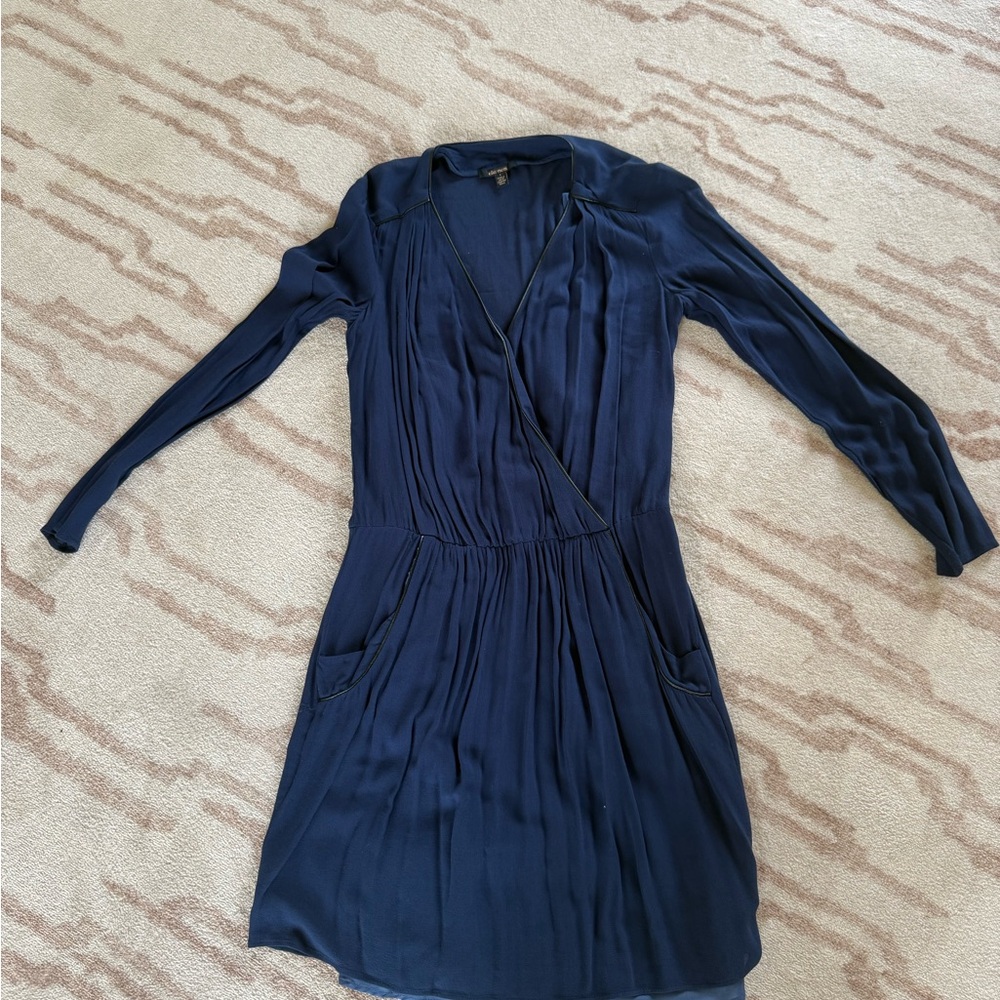 Ella Moss Navy Blue Women's Dress with Vegan Leather Piping Detail